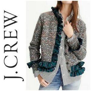 J Crew collection cardigan with plaid ruffle trim